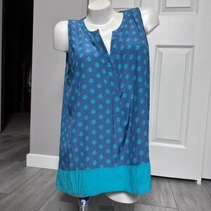 HATLEY XL/TG SILK Blue & Teal Thistle-Patterned V-Neck Sleeveless Women's Blouse